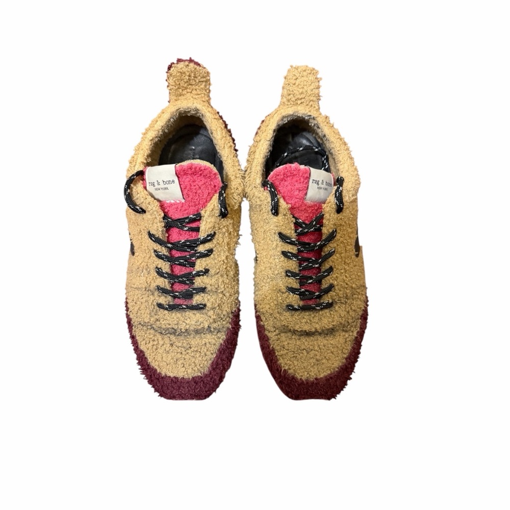 rag & bone  Tan and Burgundy Sherpa Lace-Up Sneakers